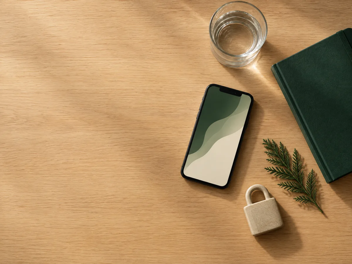 Illustrative online request preparation with a phone and notebook.